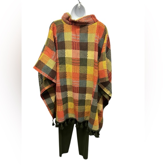 S/M. Sacred Threads Vibrant Plaid Poncho. BL/RD6 - Picture 2 of 4